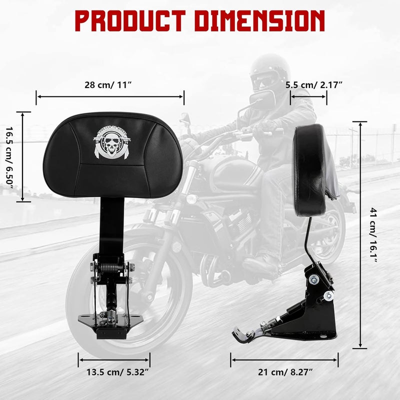 INNOGLOW Motorcycle Adjustable Driver Backrest Rider Backrest w/Skull Pattern Black Arm for Harley Touring Electra Glide Road Glide Road King Street Glide CVO 2009-2020 - Image 2